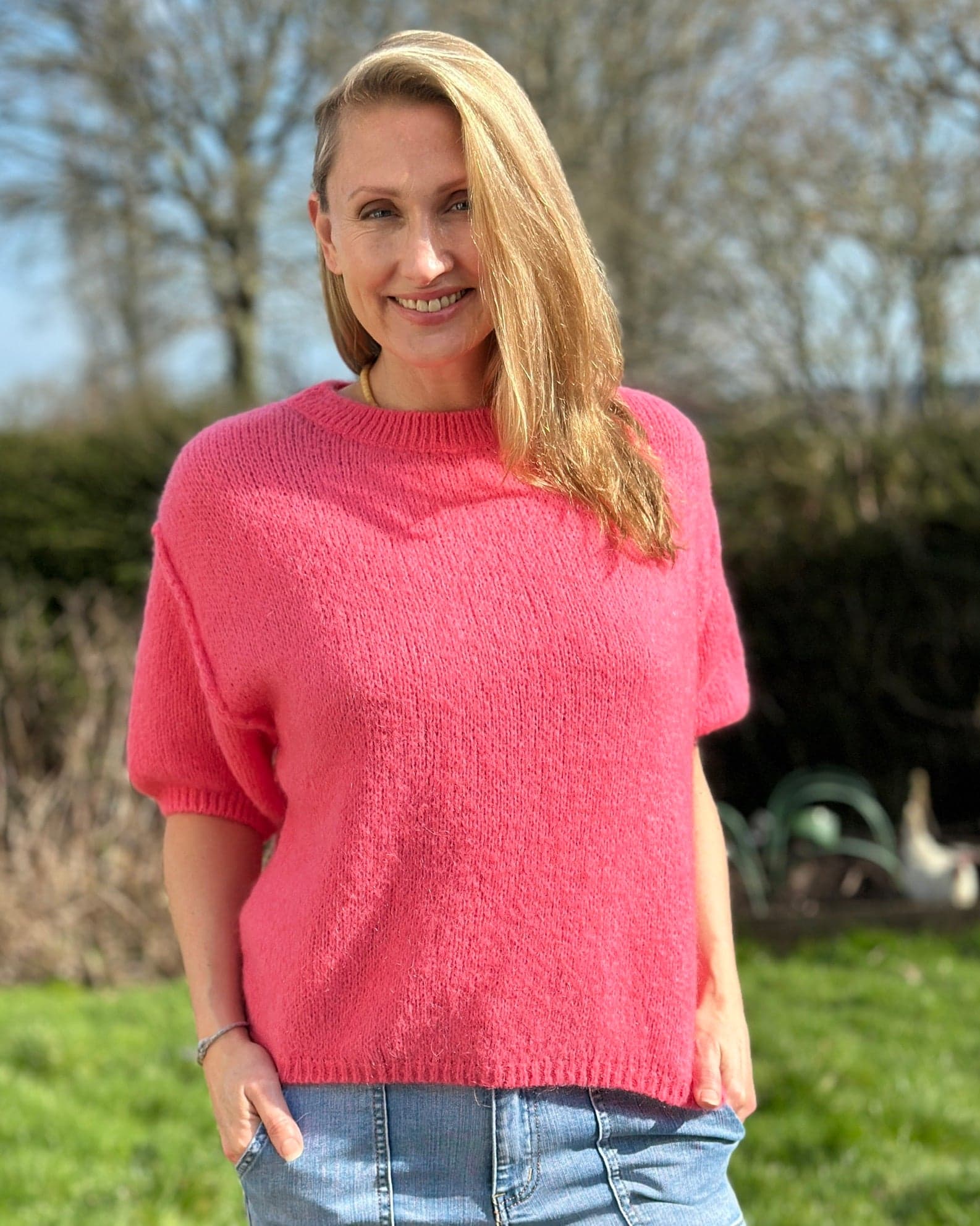 clothing Round Neck Crop Mohair Jumper - Coral Pink