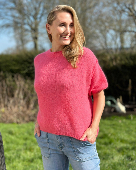 clothing Round Neck Crop Mohair Jumper - Coral Pink