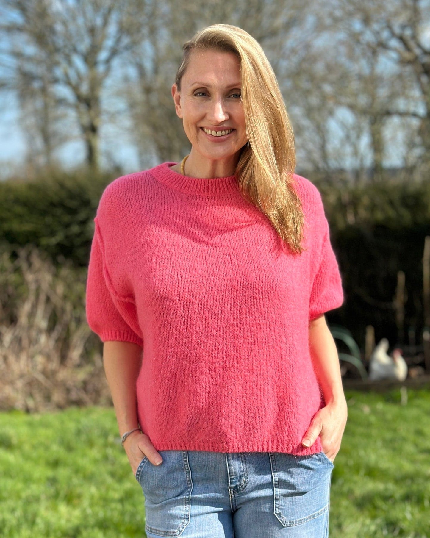 clothing Round Neck Crop Mohair Jumper - Coral Pink