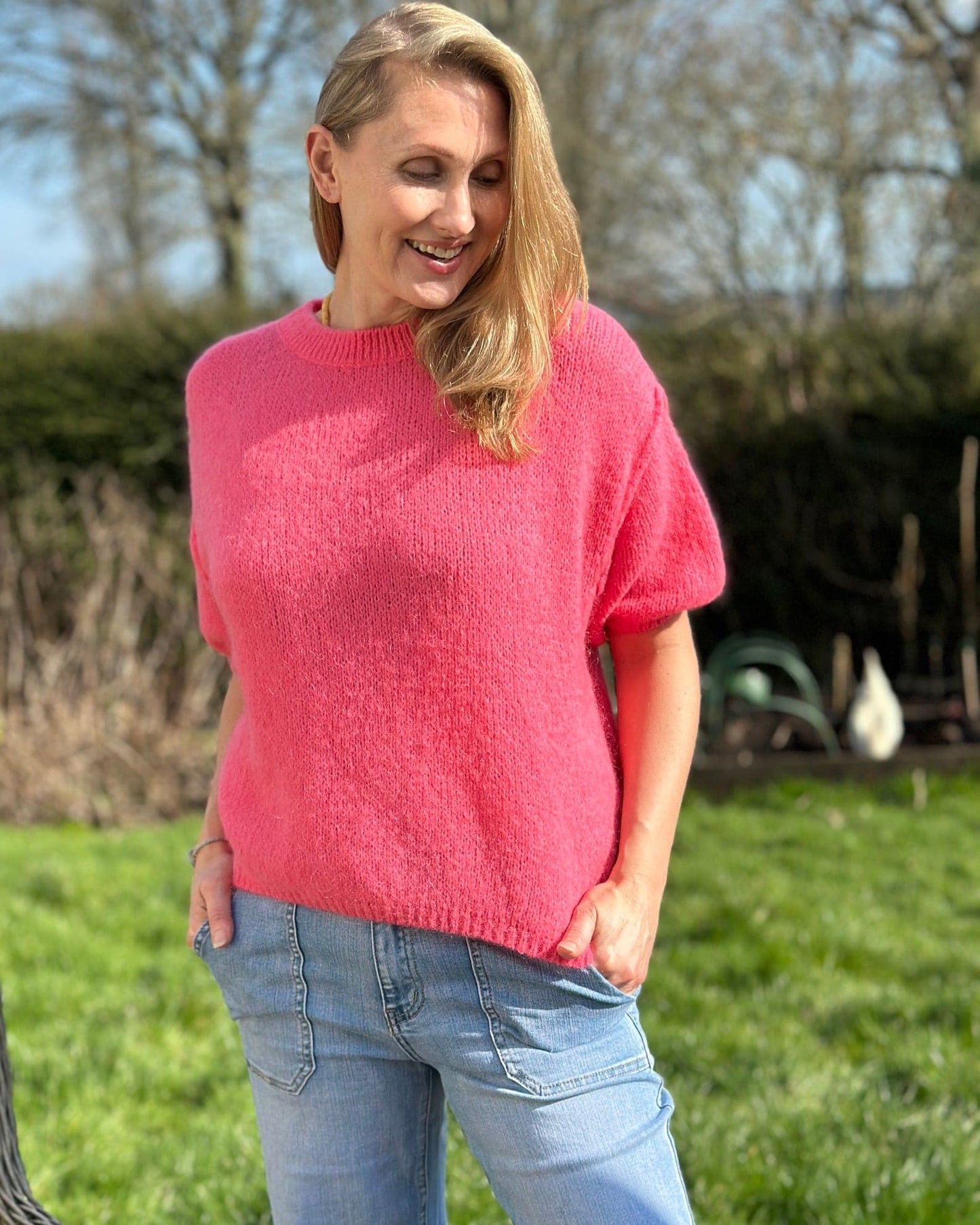 clothing Round Neck Crop Mohair Jumper - Coral Pink