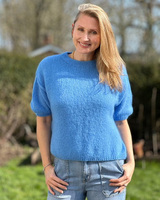 clothing Round Neck Crop Mohair Jumper - Cornflower Blue