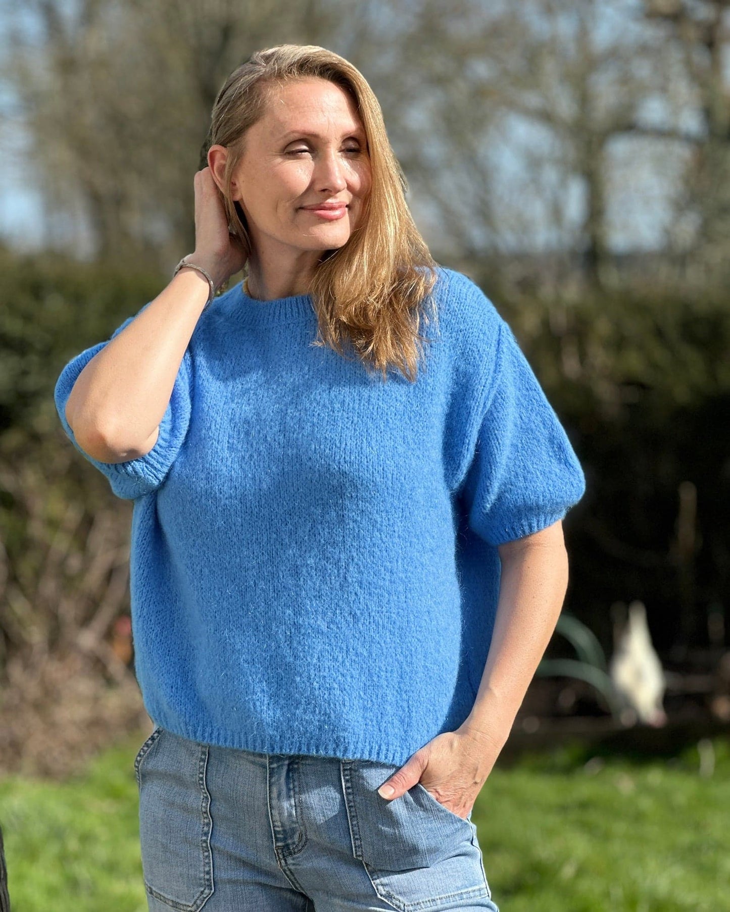 clothing Round Neck Crop Mohair Jumper - Cornflower Blue