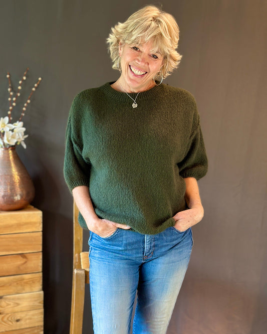 clothing Round Neck Crop Mohair Jumper - Forest Green
