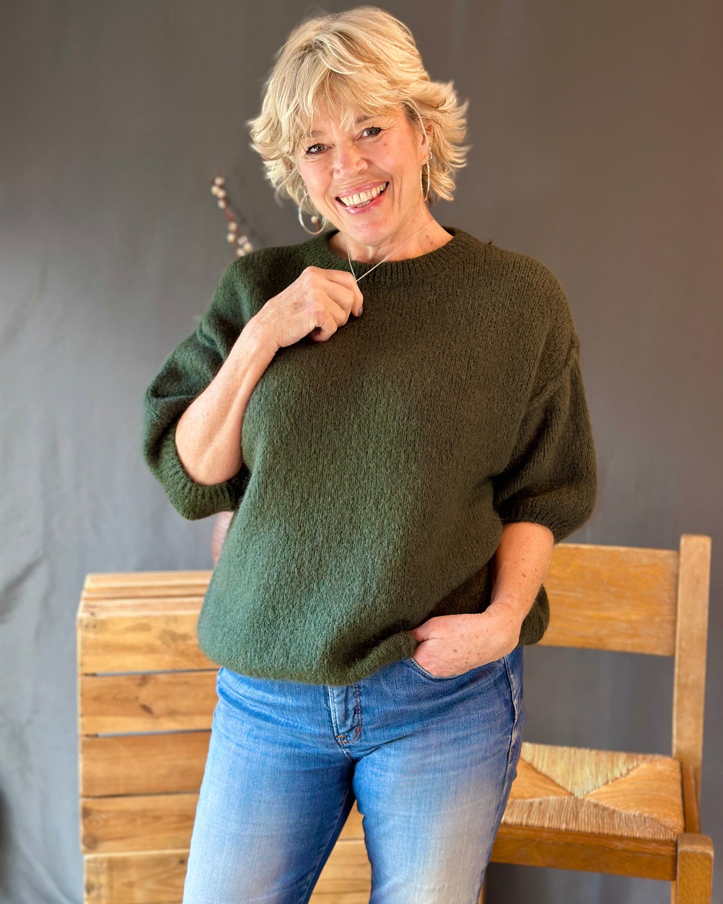 clothing Round Neck Crop Mohair Jumper - Forest Green