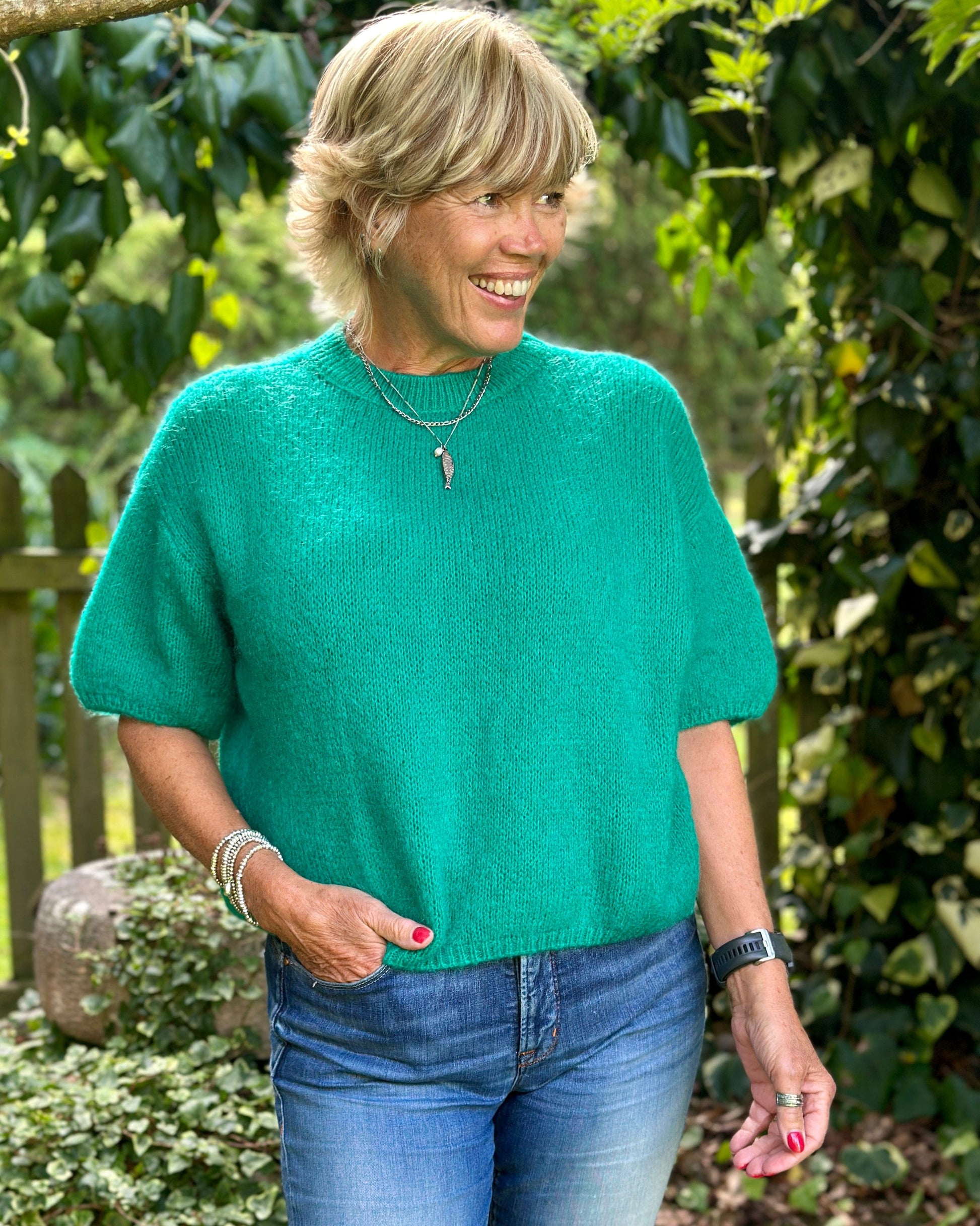 clothing Round Neck Crop Mohair Jumper - Jade