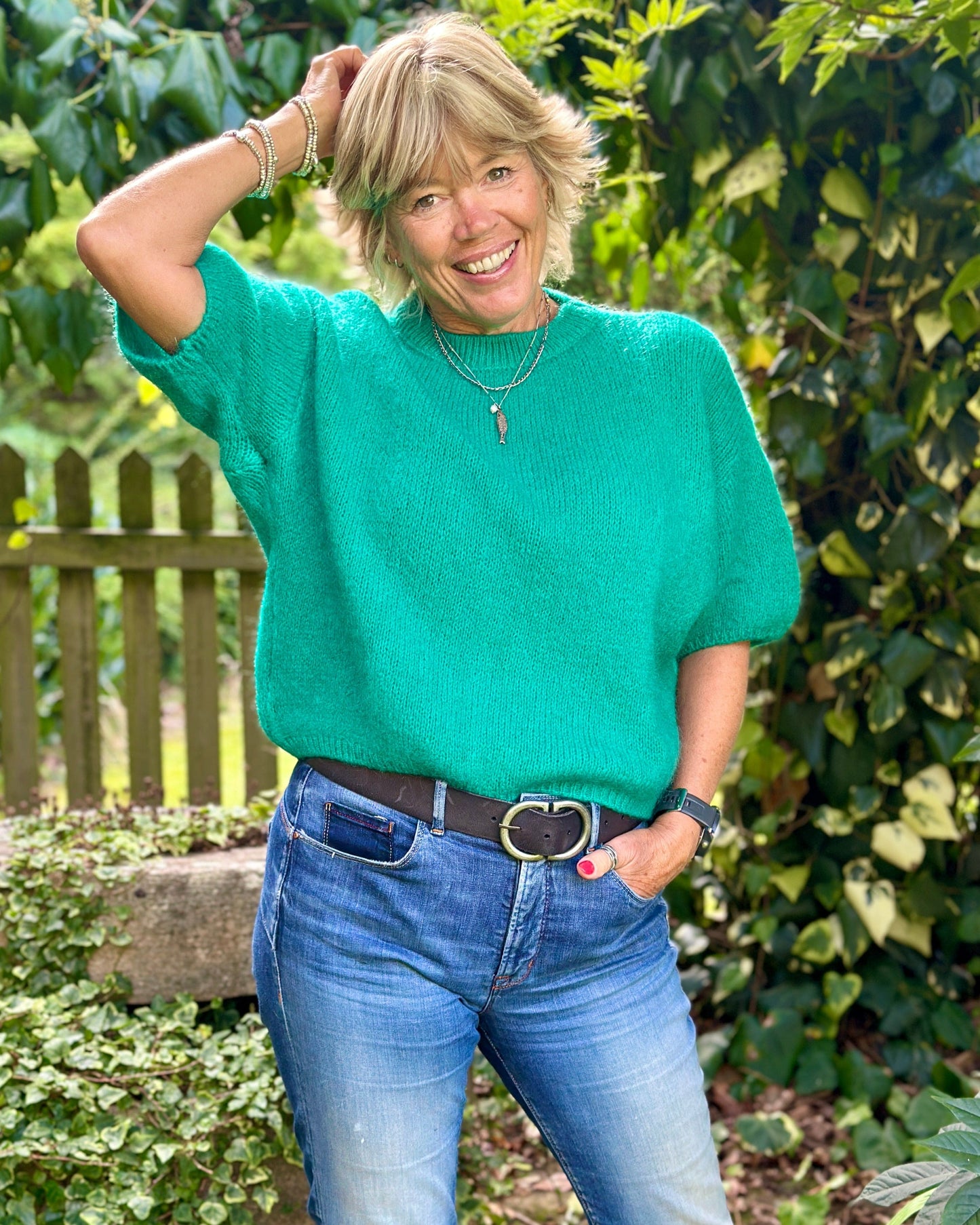 clothing Round Neck Crop Mohair Jumper - Jade