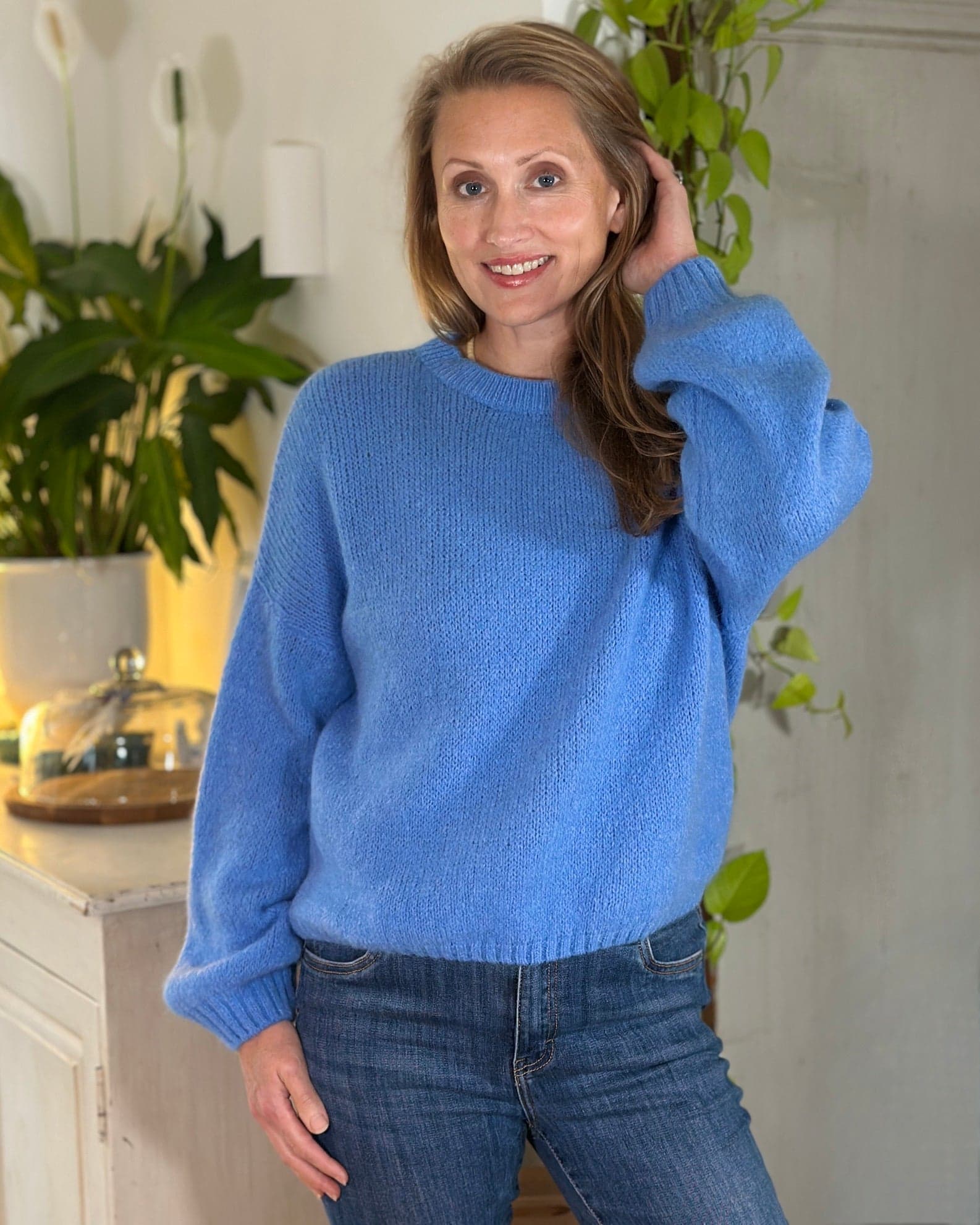 clothing Round Neck Long Sleeve Alpaca Jumper - Cornflower Blue