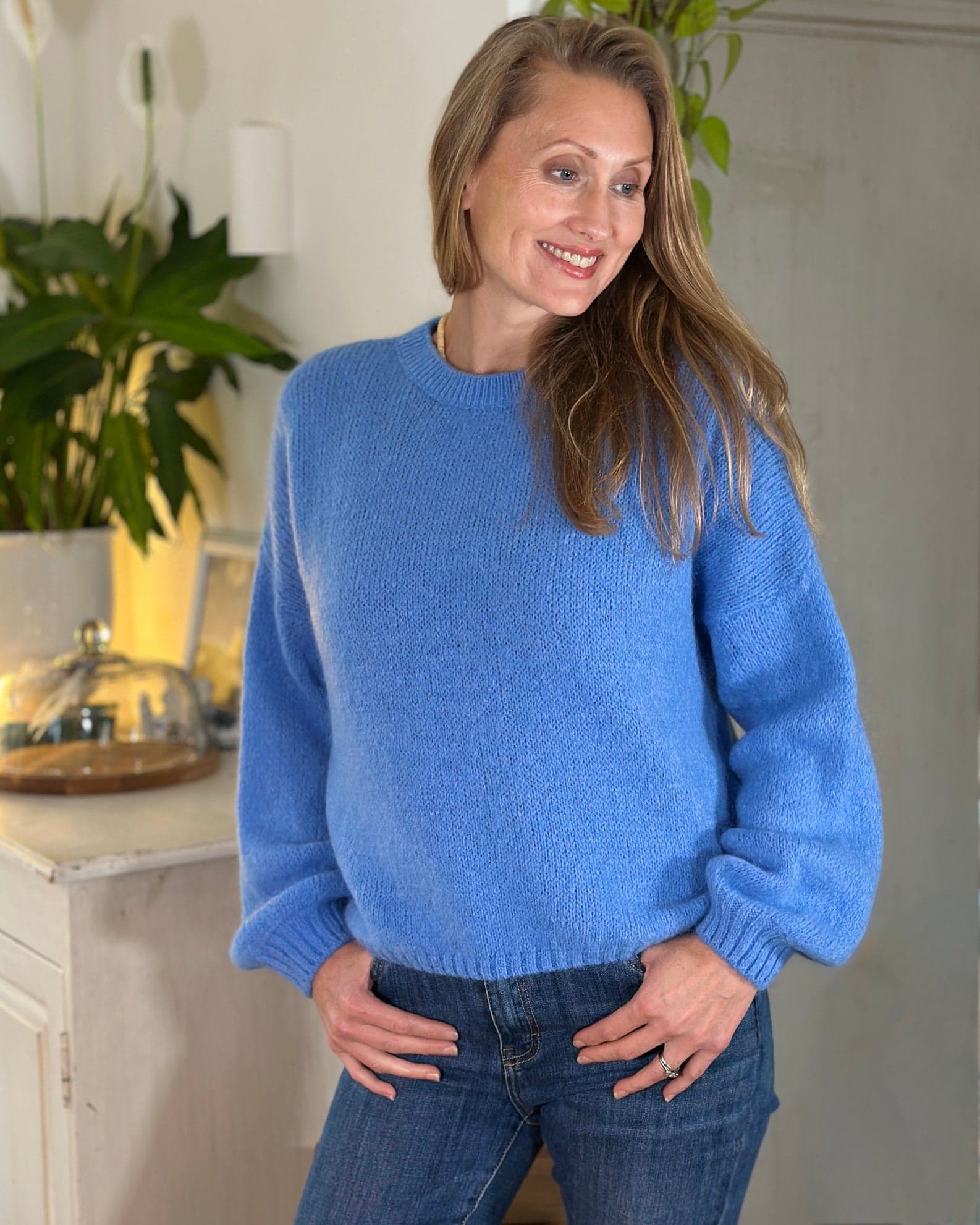 clothing Round Neck Long Sleeve Alpaca Jumper - Cornflower Blue