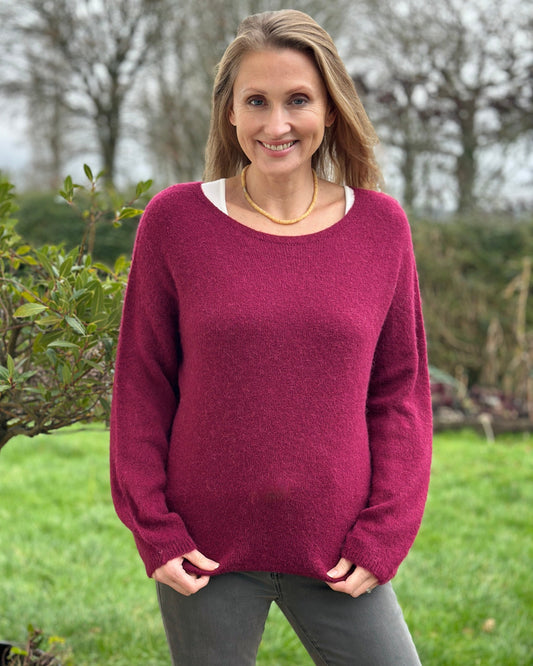clothing Round Neck Long Sleeve Alpaca Jumper - Wine