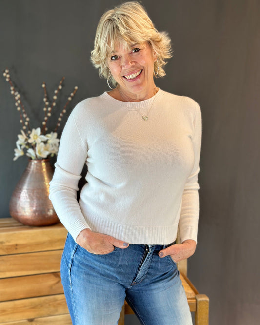 clothing Round Neck Long Sleeve Fitted Jumper - Cream