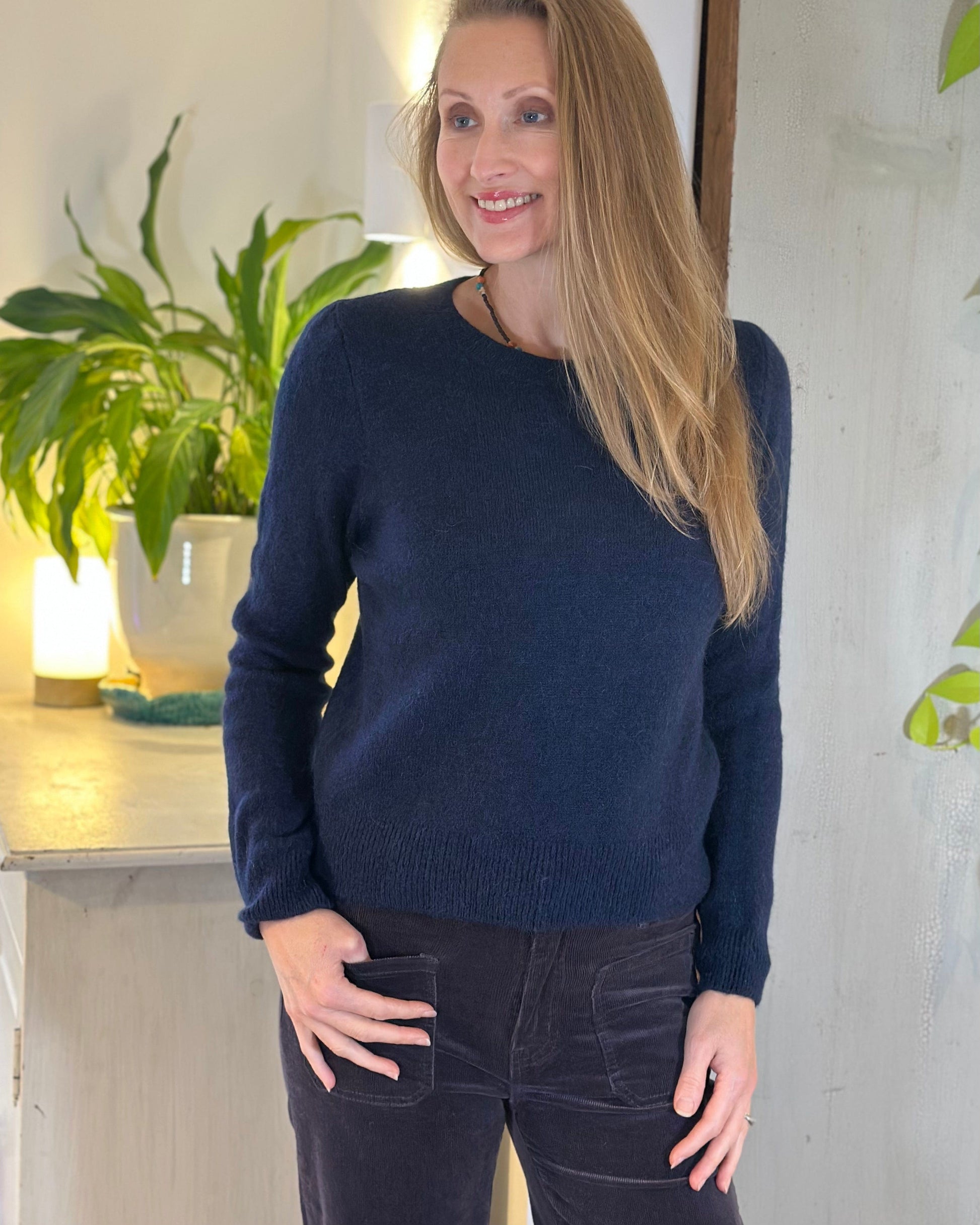 clothing Round Neck Long Sleeve Jumper - Navy