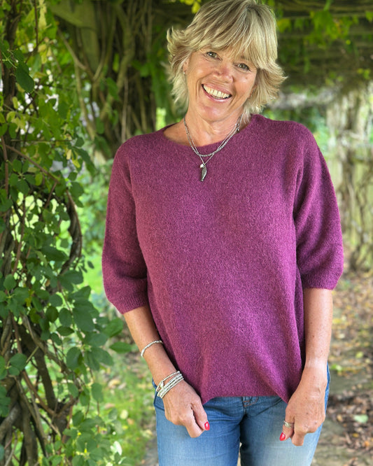 clothing Round Neck Short Sleeve Jumper - Damson