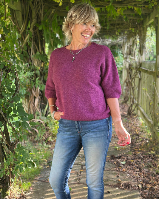 clothing Round Neck Short Sleeve Jumper - Damson