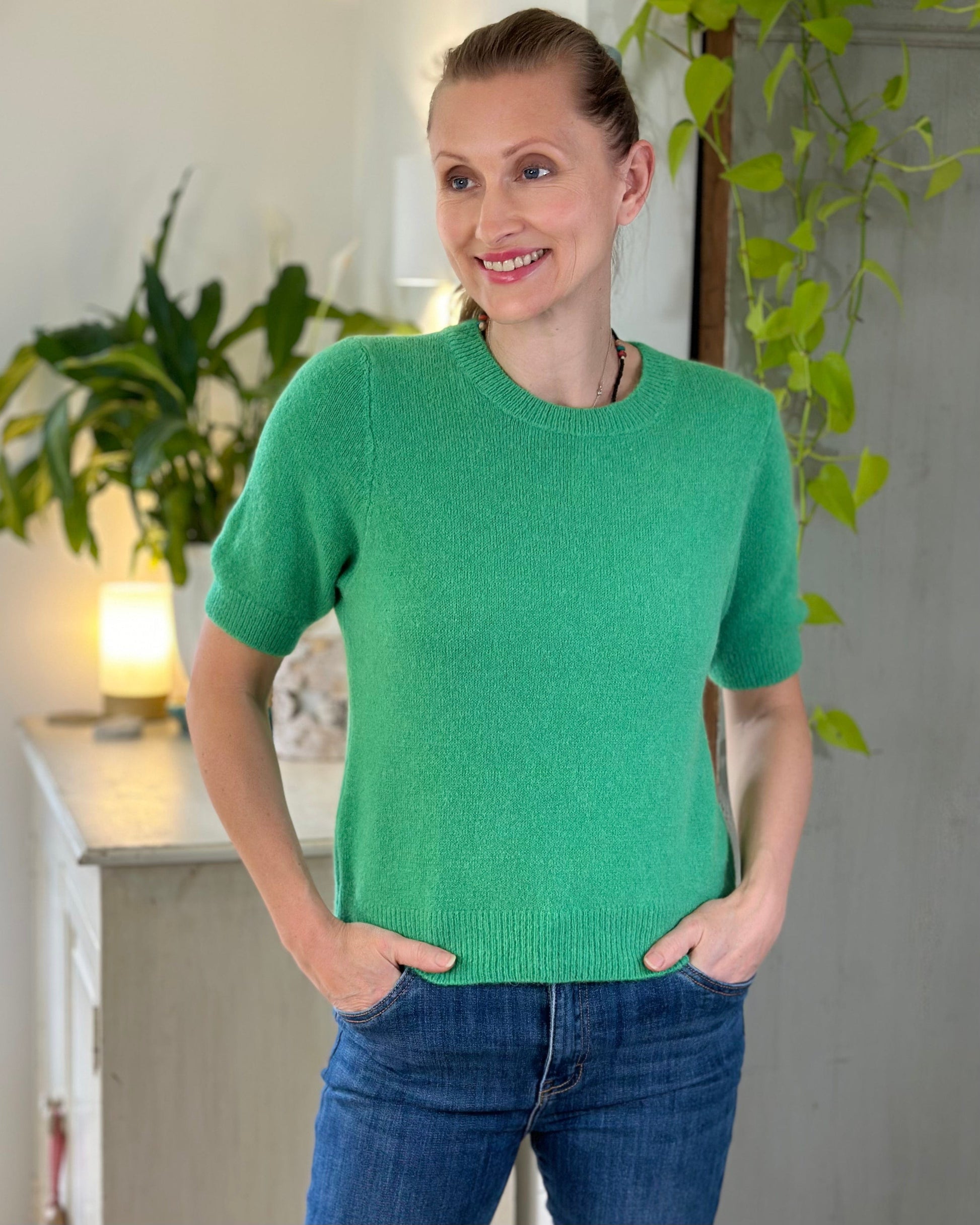 clothing Round Neck Short Sleeve Jumper - Green