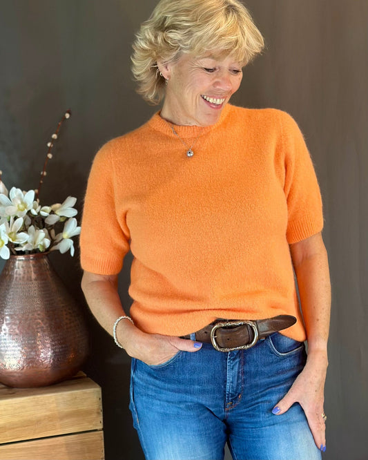 clothing Round Neck Short Sleeve Jumper - Tangerine