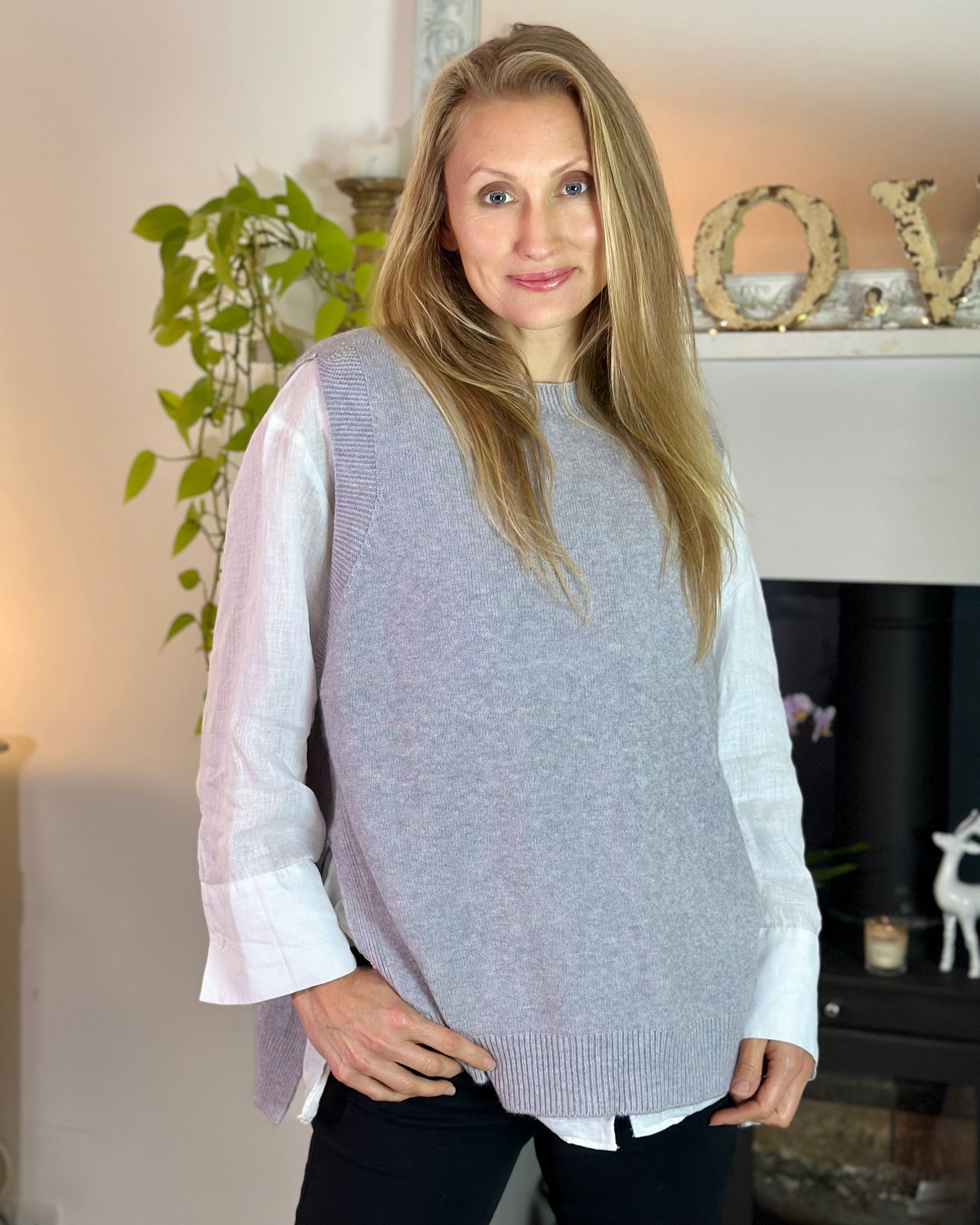 Round Neck Sleeveless Jumper Grey Marl LavenderLime clothing