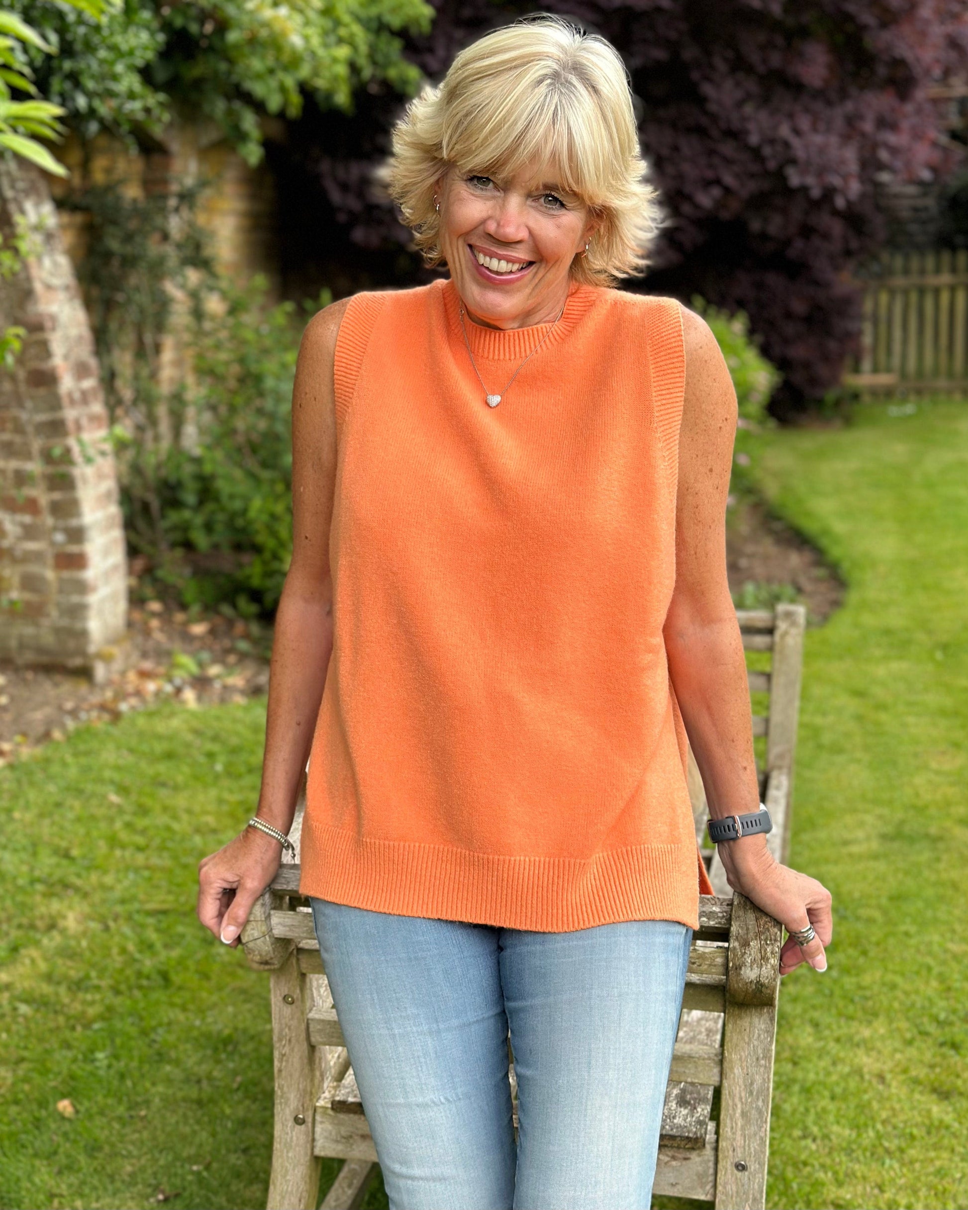 clothing Round Neck Sleeveless Jumper - Tangerine