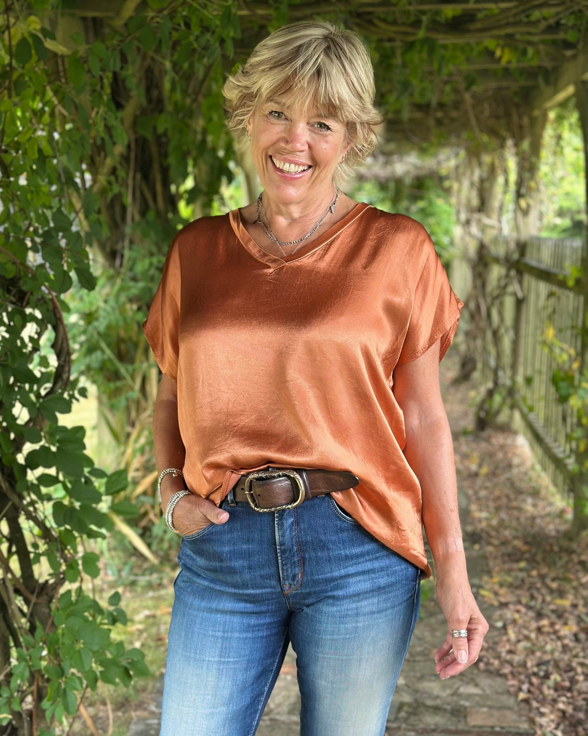 Clothing Satin Look T-Shirt - Burnt Orange