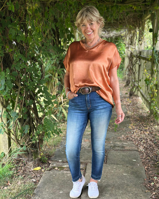 Clothing Satin Look T-Shirt - Burnt Orange