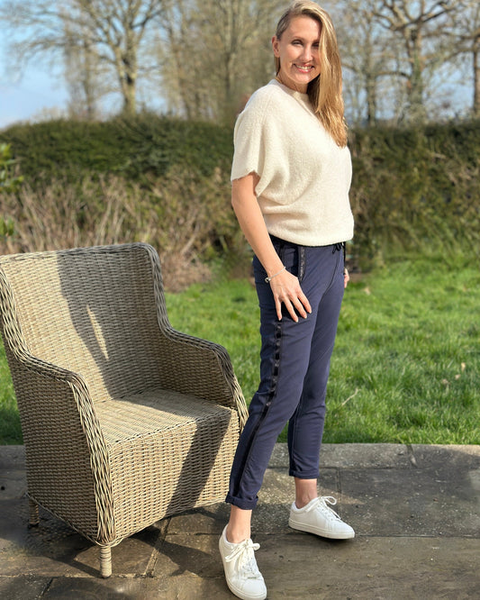 Clothing Satin Stripe Cotton Joggers - Navy