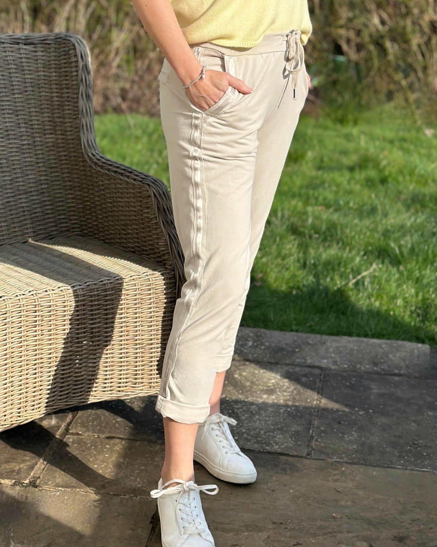 Clothing Satin Stripe Cotton Joggers - Stone