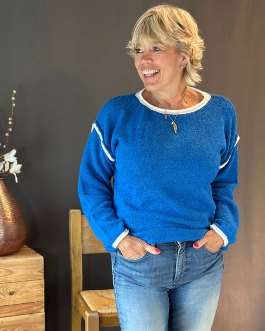 Clothing Seam Detail Wool Mix Jumper -Cobalt Blue