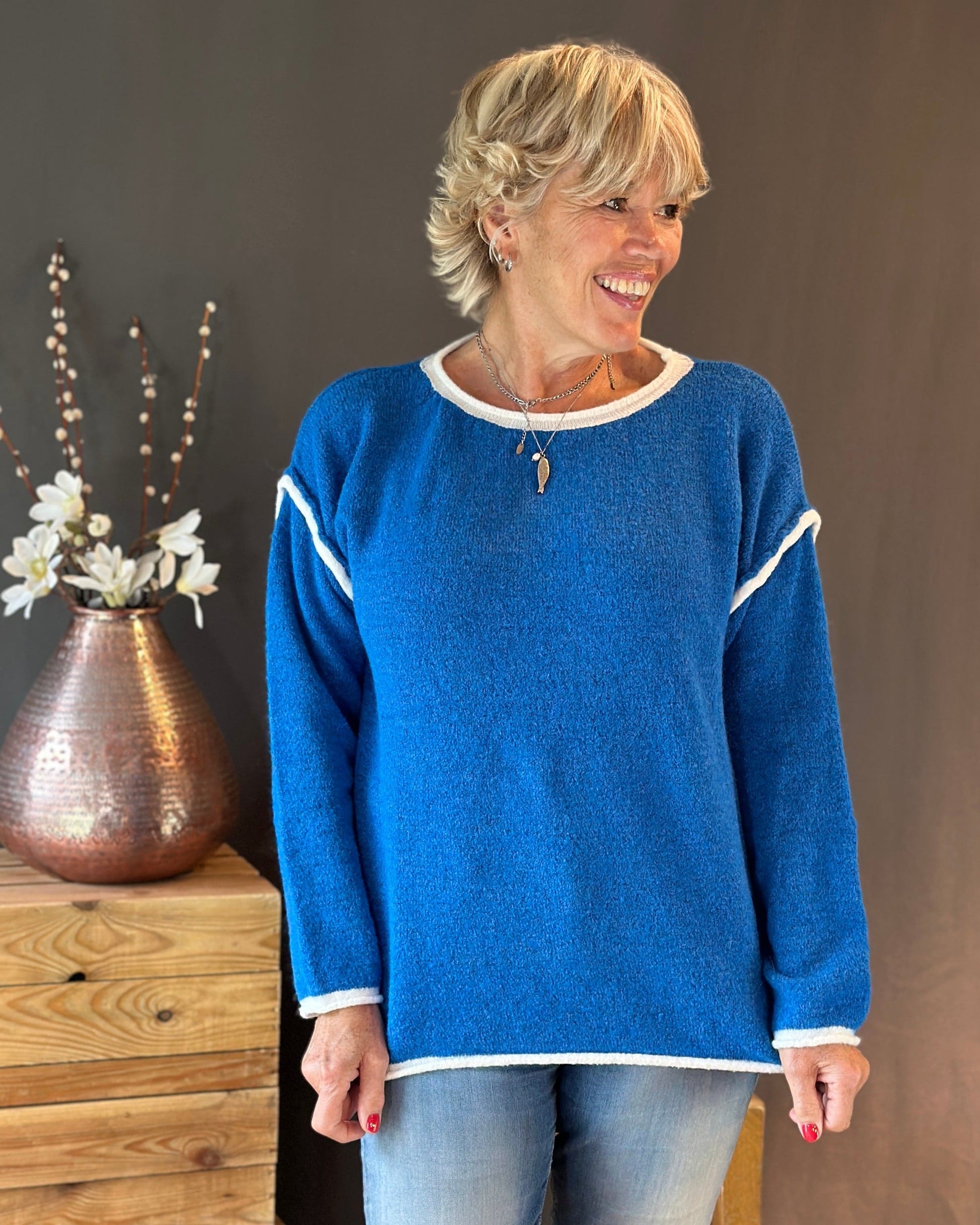 Clothing Seam Detail Wool Mix Jumper -Cobalt Blue