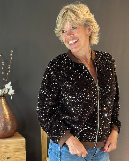 Clothing Sequin Bomber Jacket - Chocolate
