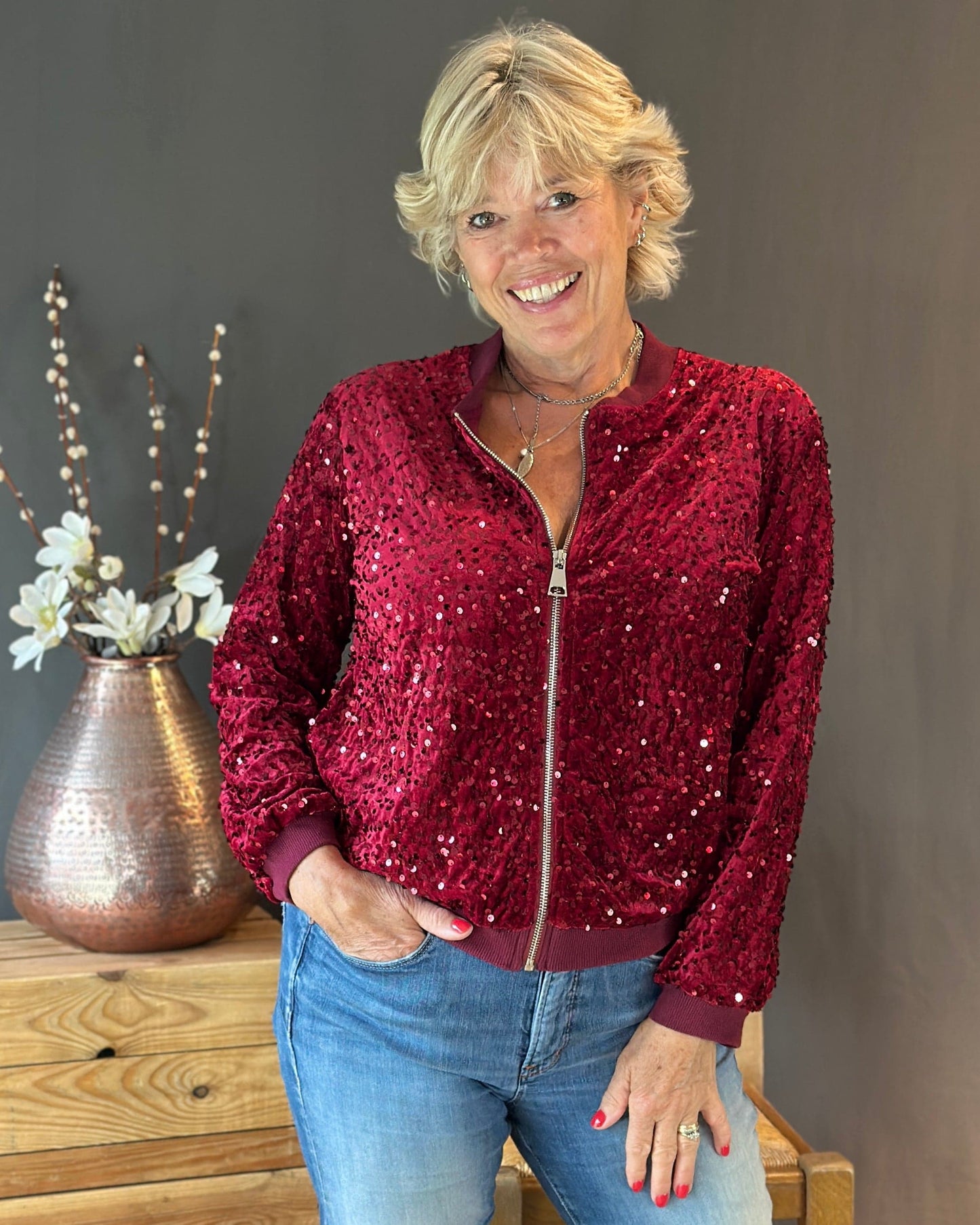 Clothing Sequin Bomber Jacket - Wine