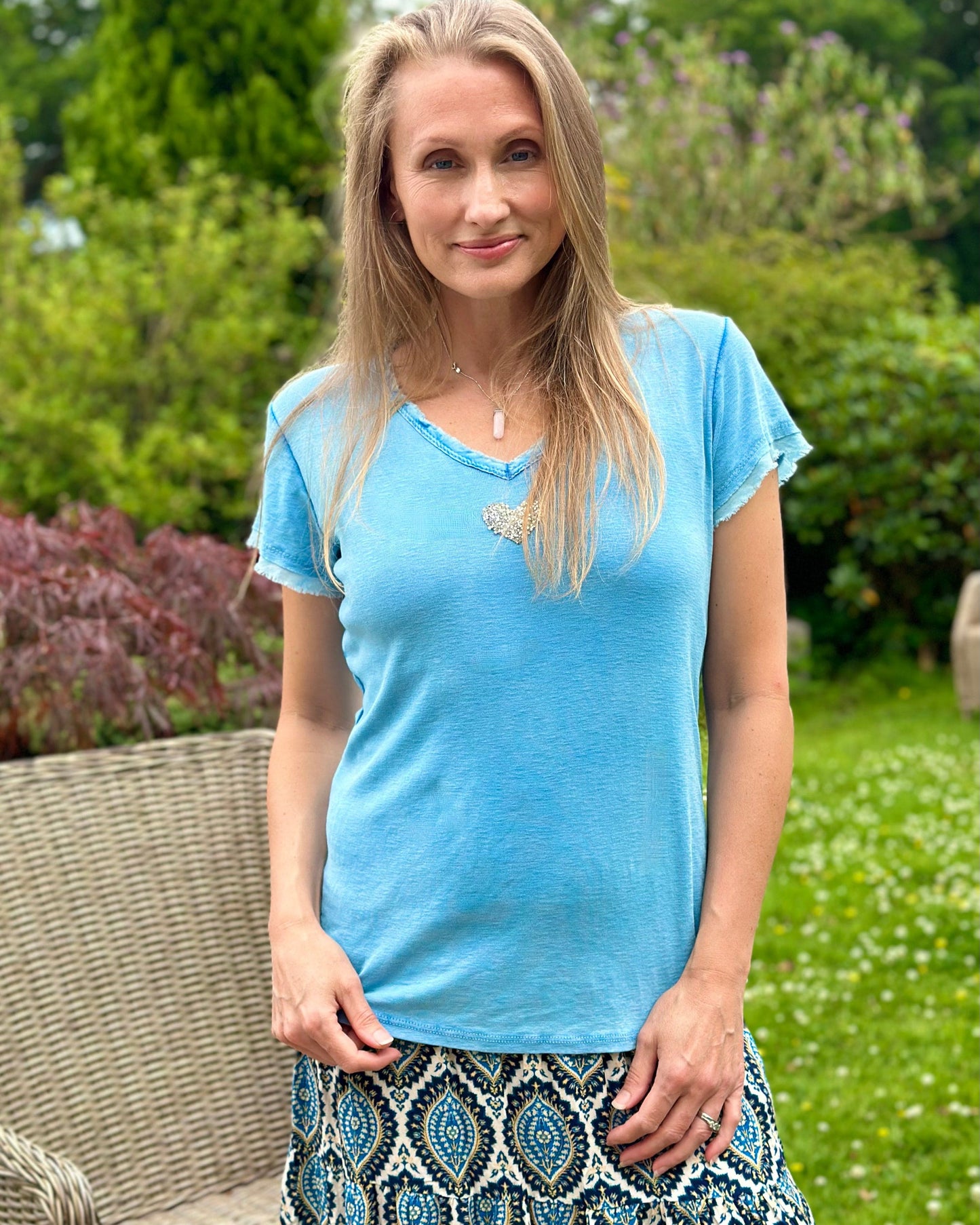 clothing Sequin Heart T-Shirt - Blue