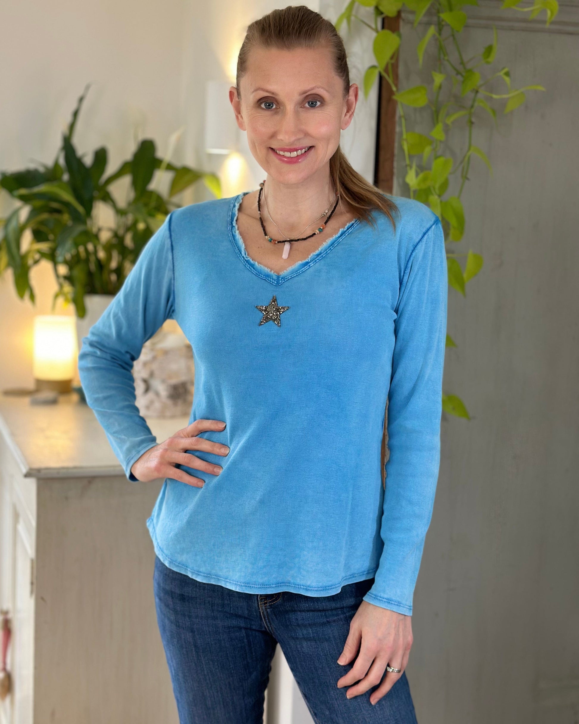 clothing Sequin Star Long Sleeved T-Shirt - Blue