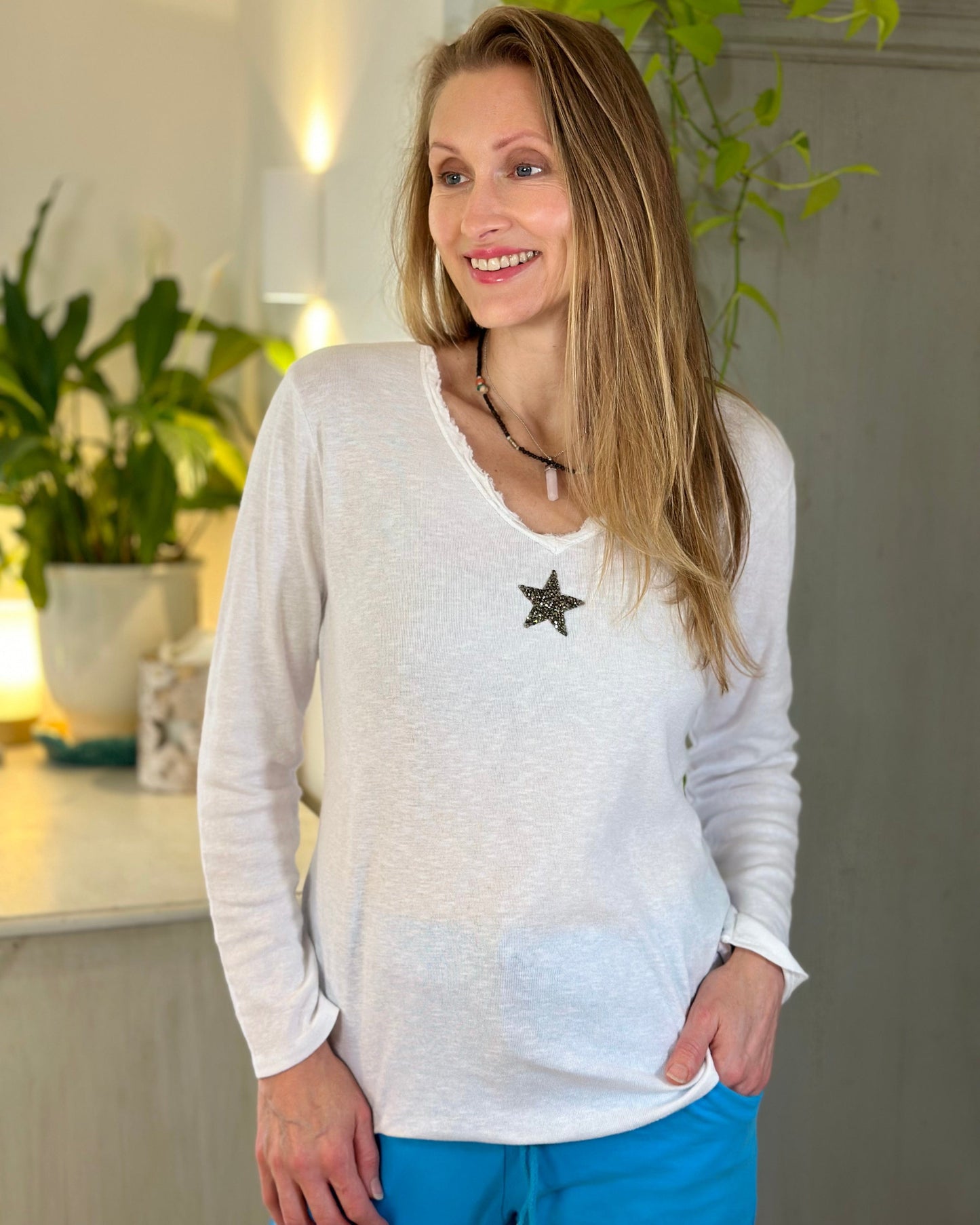 clothing Sequin Star Long Sleeved T-Shirt - White