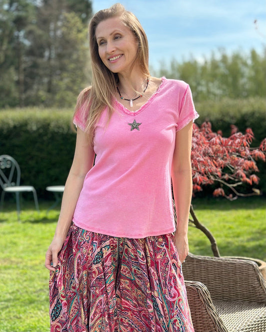 clothing Sequin Star T-Shirt - Fuchsia Pink