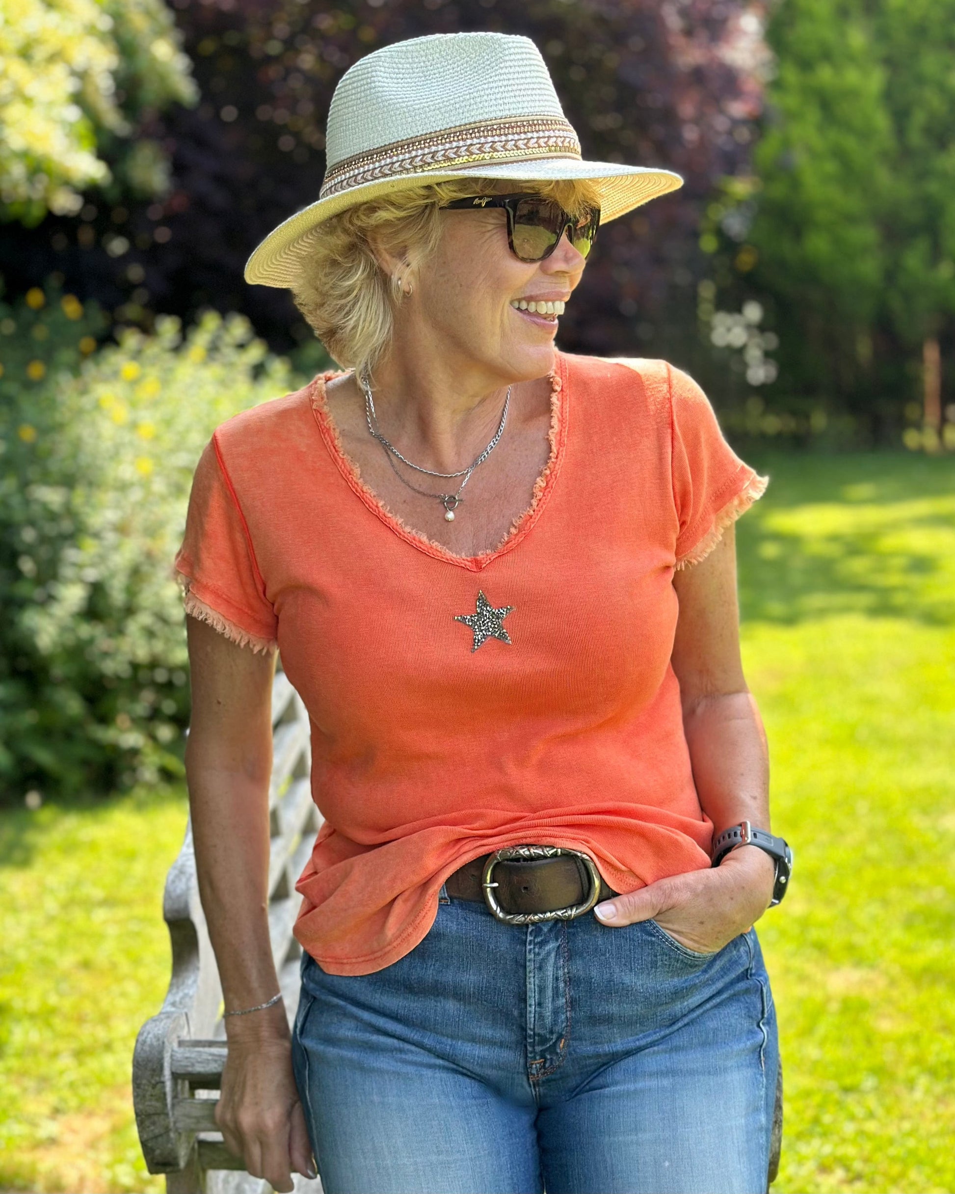 clothing Sequin Star T-Shirt - Orange