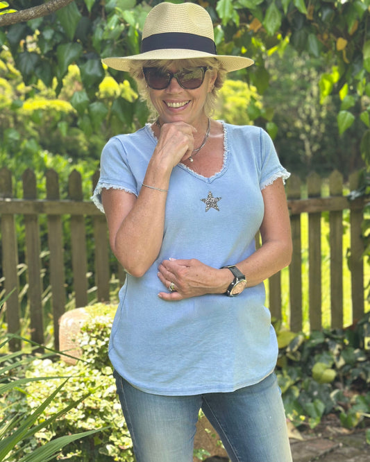 clothing Sequin Star T-Shirt - Pale Blue