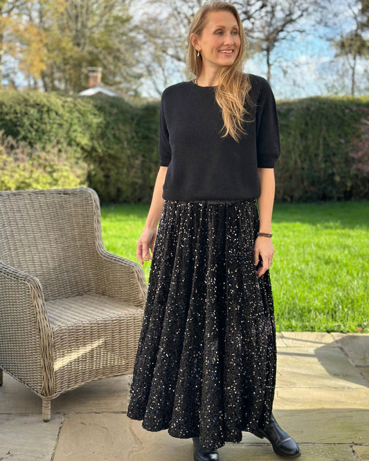 Clothing Sequin & Velvet Skirt - Black