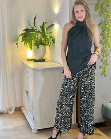 Clothing Sequin & Velvet Trousers - Black/Silver