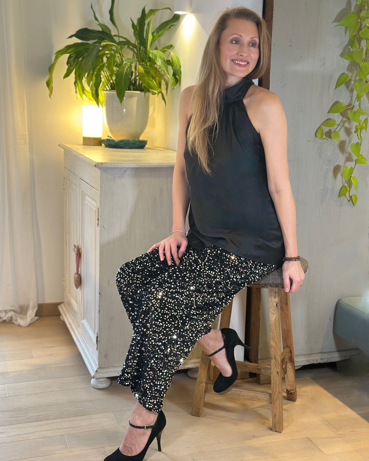 Clothing Sequin & Velvet Trousers - Black/Silver