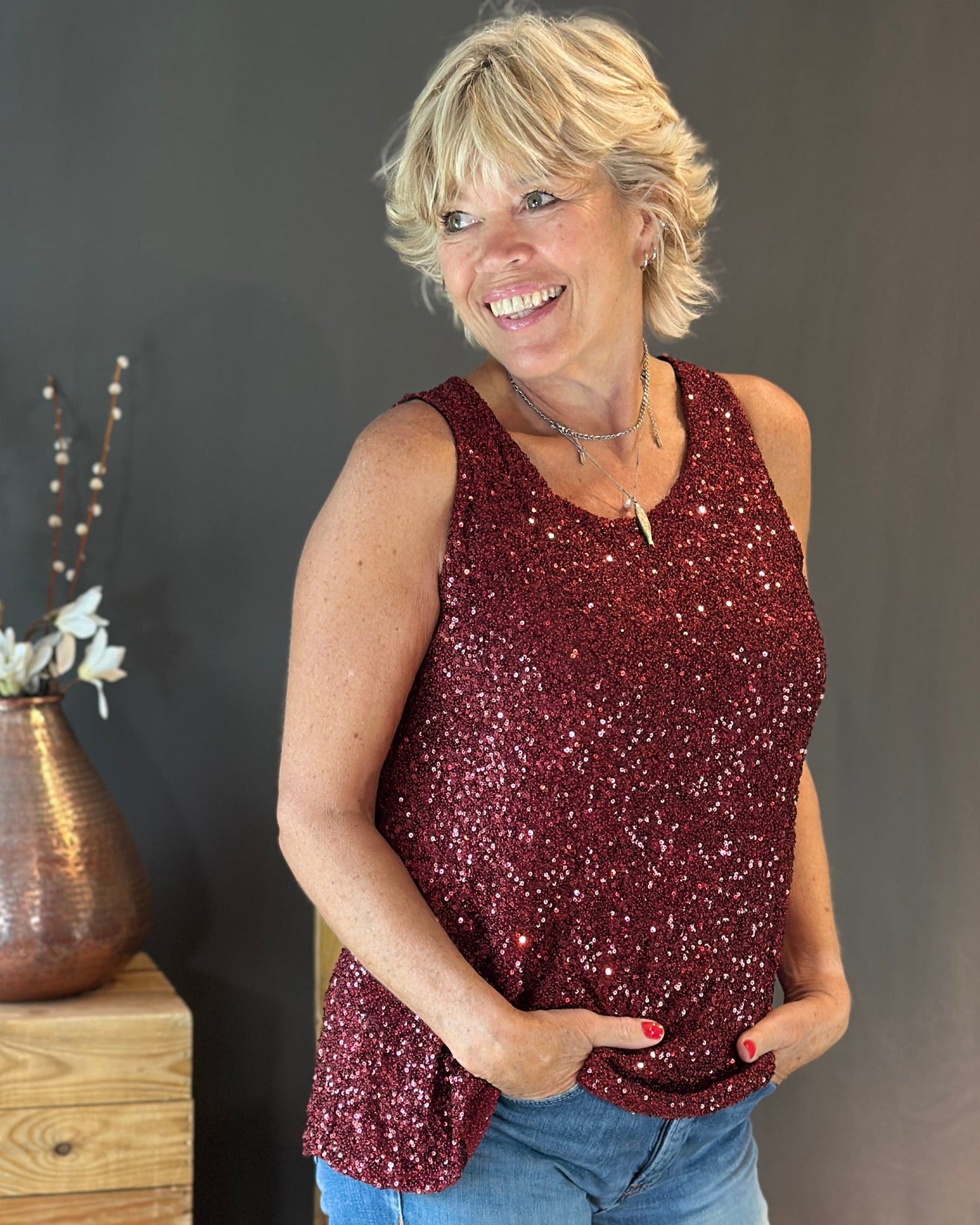 Clothing Sequin Vest Top - Burgundy