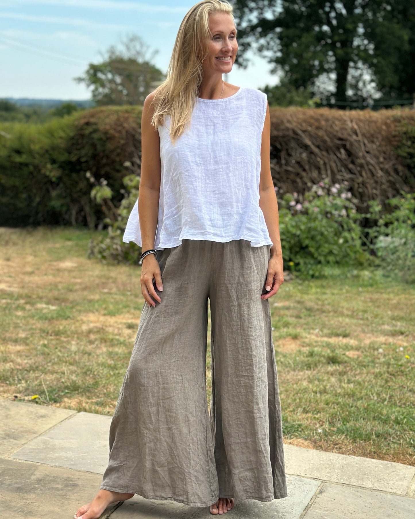 Clothing Shirred Waist Linen Trousers - Mole