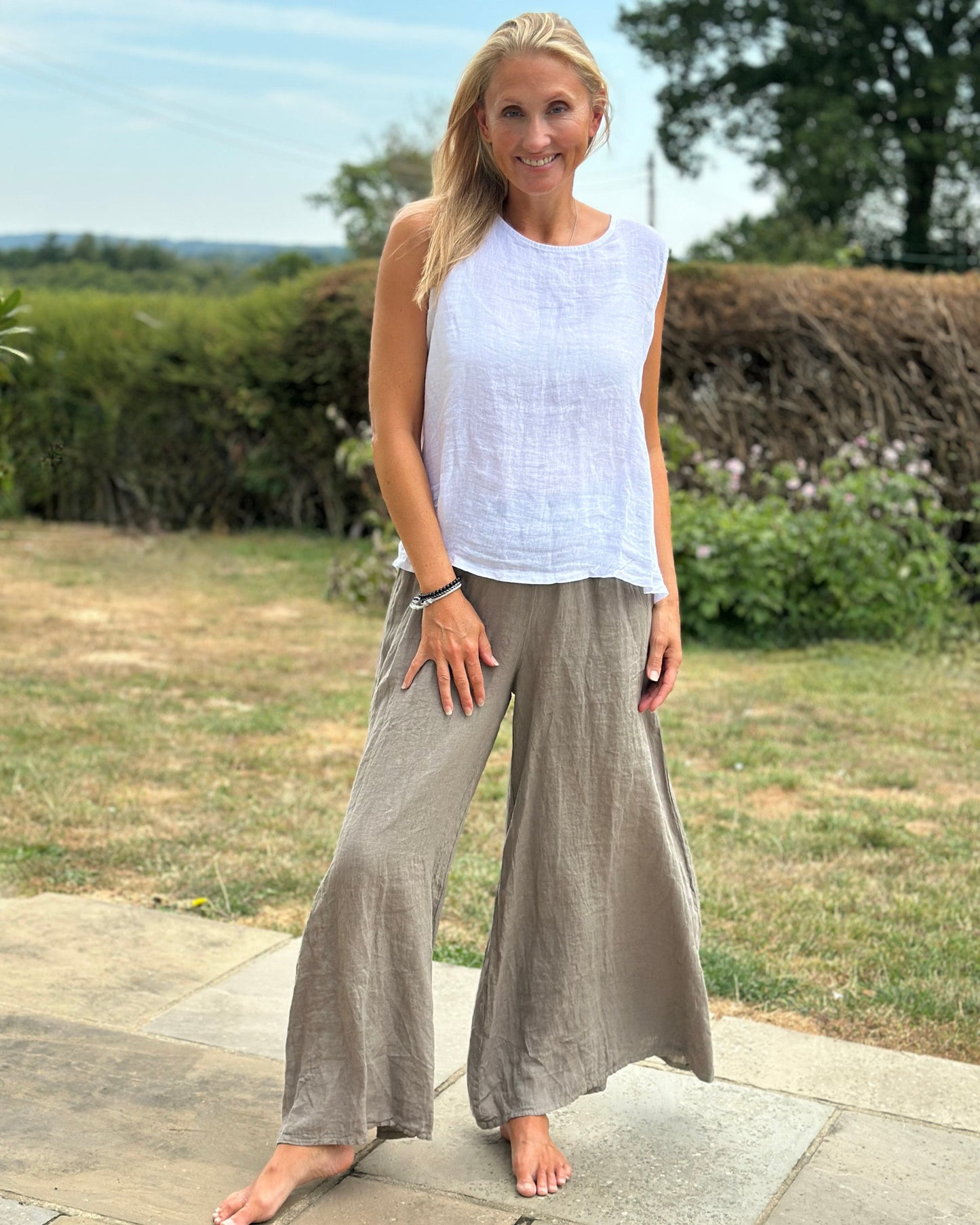 Clothing Shirred Waist Linen Trousers - Mole