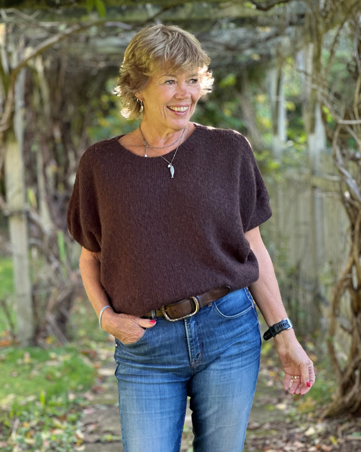 Clothing Short Batwing Sleeve Alpaca Mix Jumper - Dark Brown