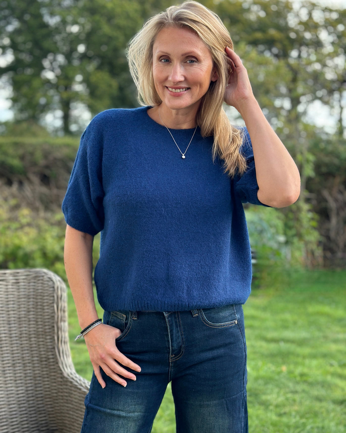 clothing Short Sleeve Alpaca Mix Jumper - Navy