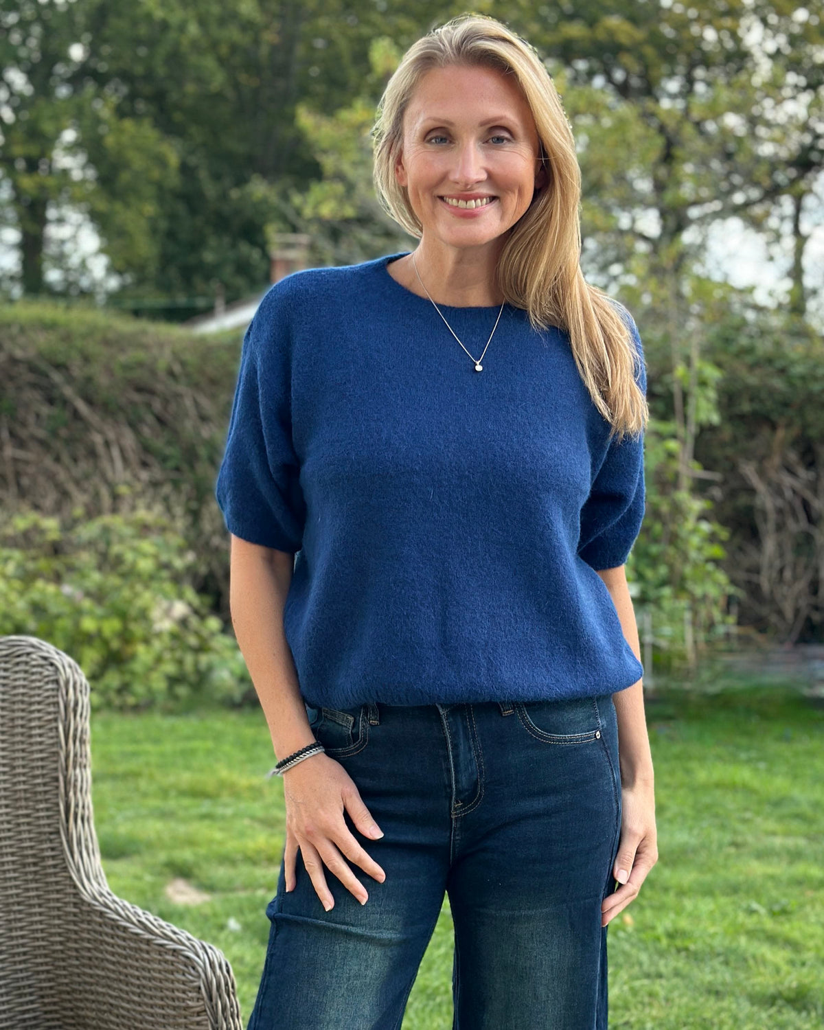 clothing Short Sleeve Alpaca Mix Jumper - Navy