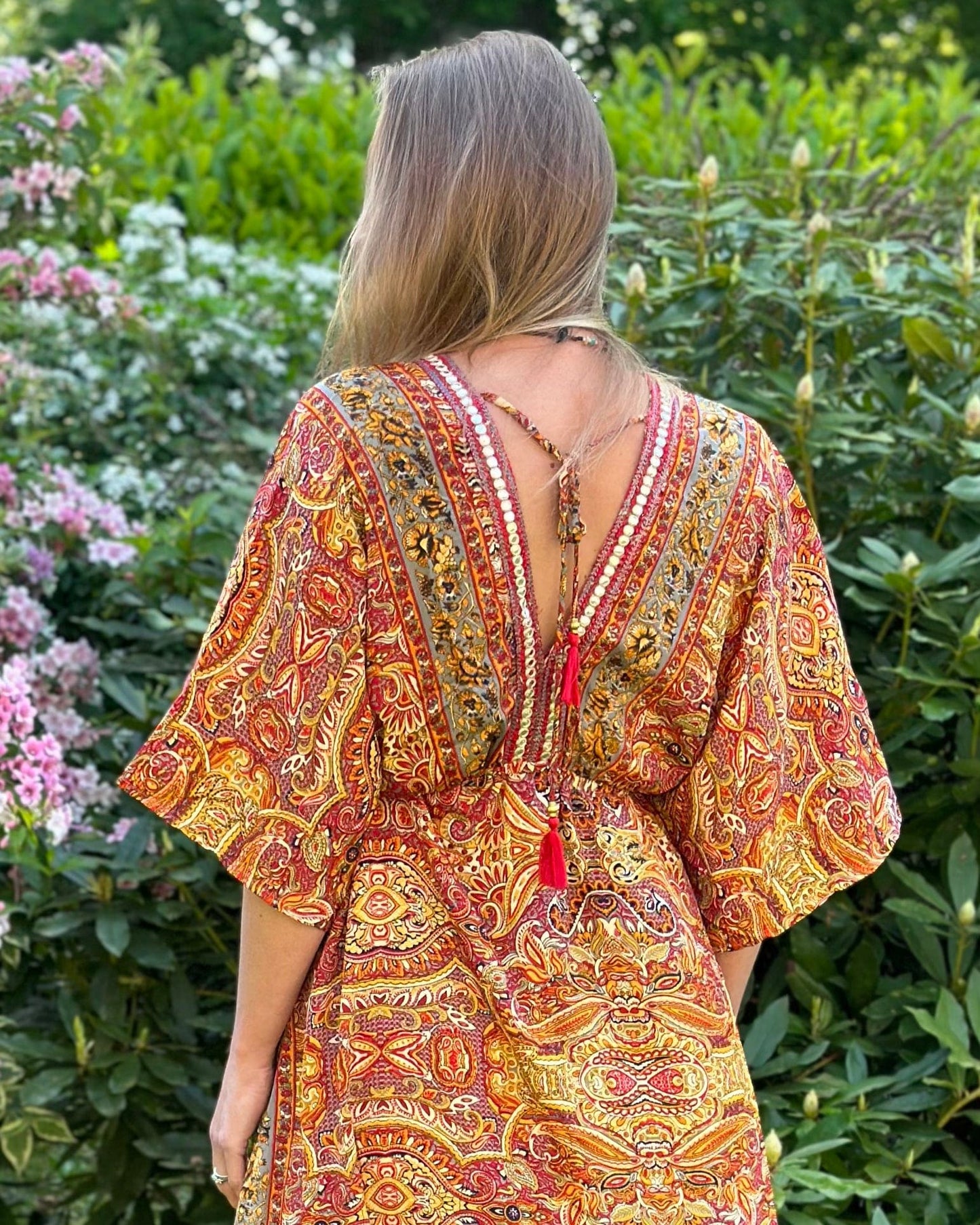 clothing Silk Kaftan Style Dress - Orange Hues
