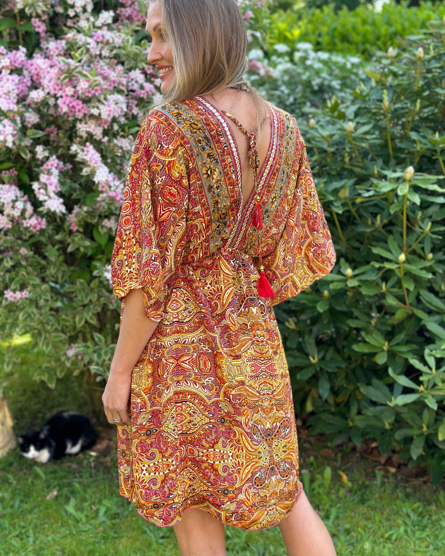 clothing Silk Kaftan Style Dress - Orange Hues