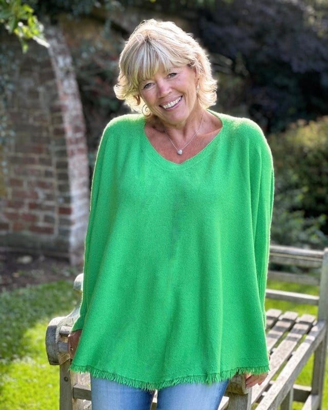 clothing Slash Neck Fringed Poncho Jumper - Apple Green