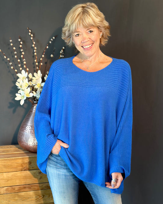 clothing Slash Neck Ribbed Jumper - Cobalt Blue