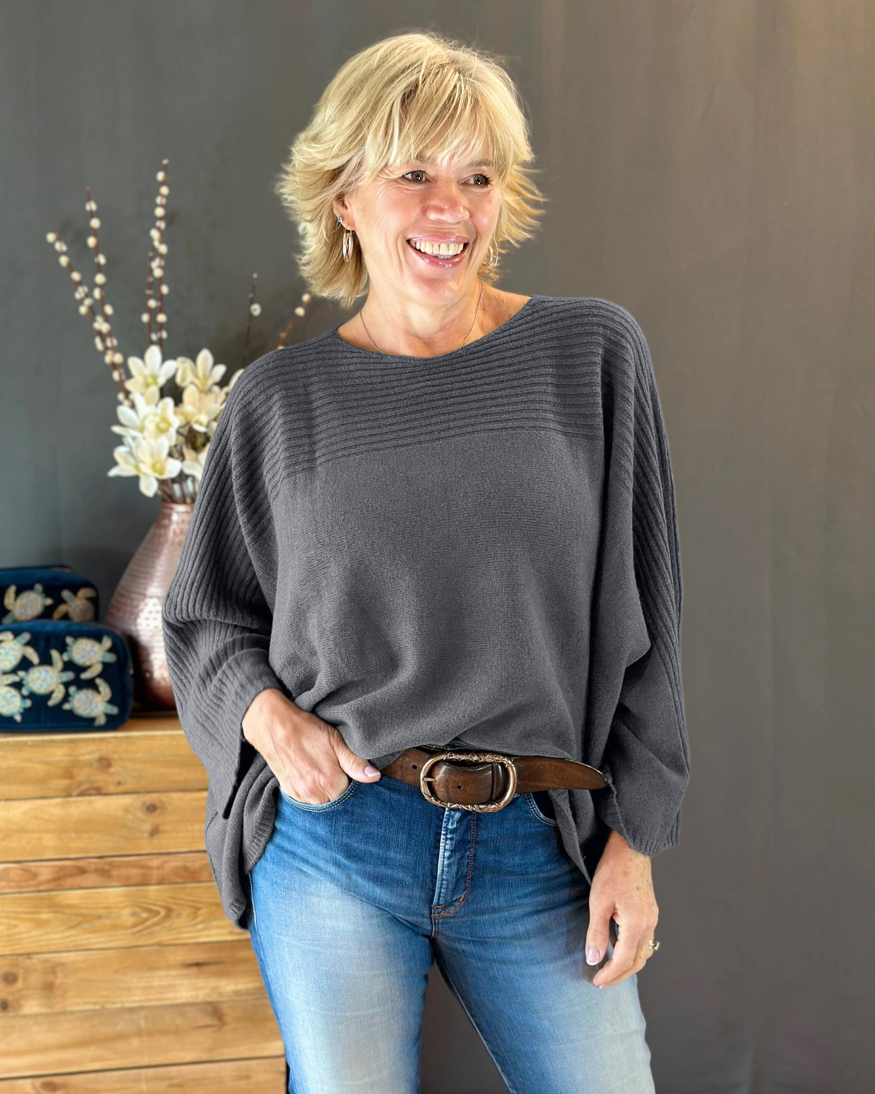 Grey slash shop neck jumper