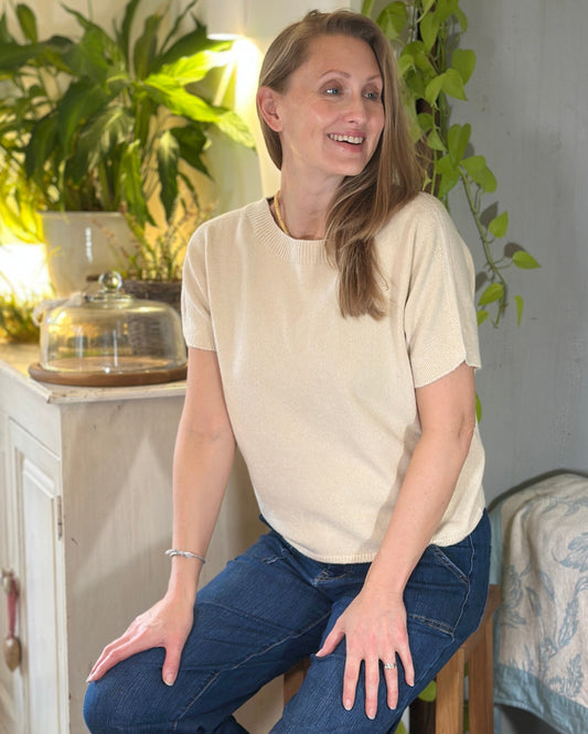 clothing Slash Neck Short Sleeve Jumper - Sand